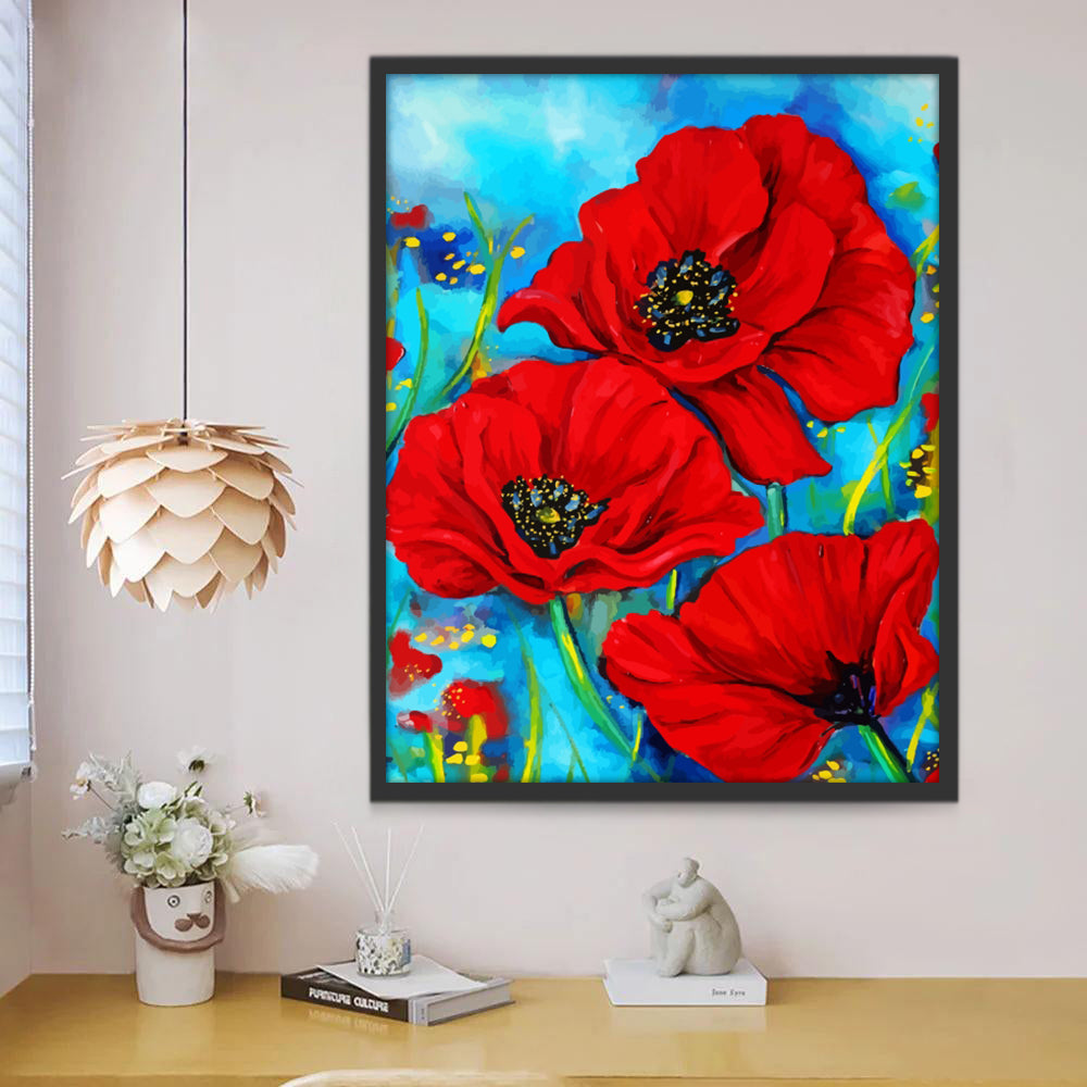 Klaprozen op een Blauwe Achtergrond Schilderen op Nummers