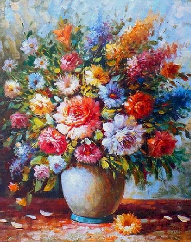 Klassiek olieverfschilderij met heldere en weelderige bloemen Schilderen op Nummers