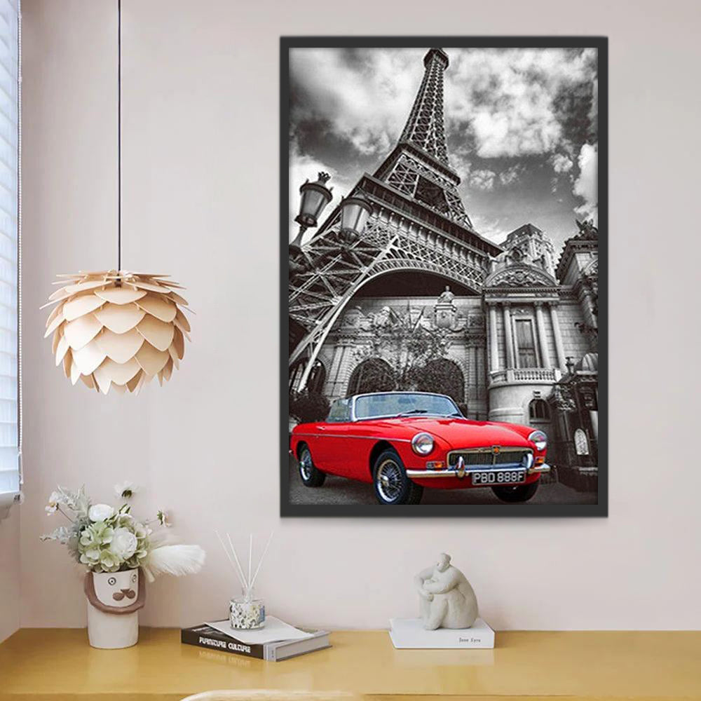 Klassieke Rode Wagen bij Eiffeltoren Schilderen op Nummers
