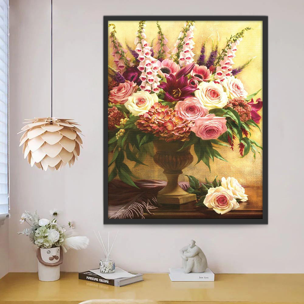 Klassieke Vaas met Veel Soorten Bloemen Schilderen op Nummers