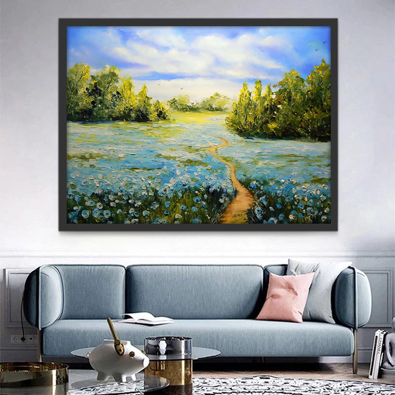 Kleine Blauwe Bloemen en Struiken Schilderen op Nummers