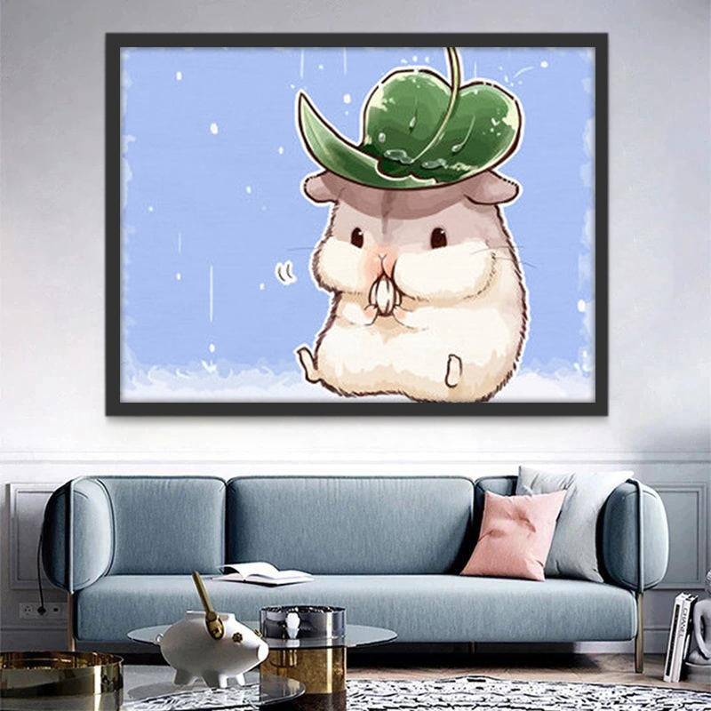 Kleine hamster met een blad op zijn kop Schilderen op Nummers