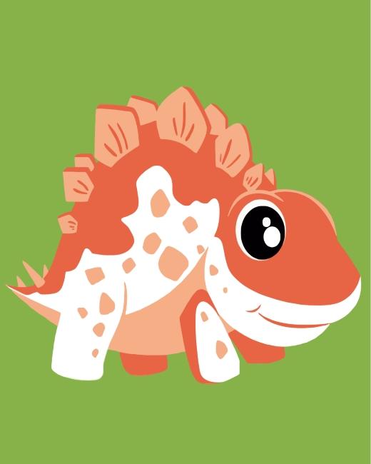 Kleine Oranje Dinosaurus met Grote Ogen Schilderen op Nummers Kinderen