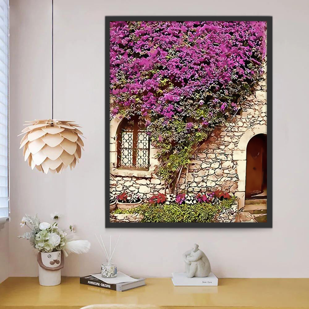 Kleine Paarse Bloemen Kruipen over de Muur Schilderen op Nummers