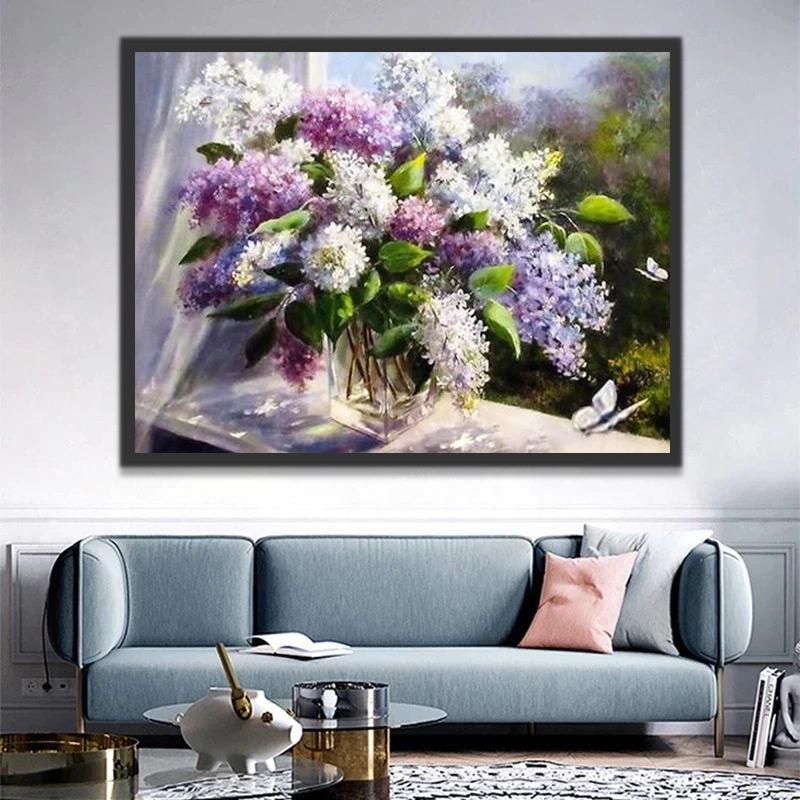 Kleine Paarse en Witte Bloemen Schilderen op Nummers