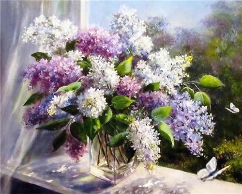 Kleine Paarse en Witte Bloemen Schilderen op Nummers