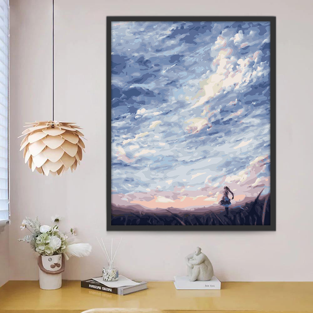 Kleine Persoon in Groot Wolkenlandschap Schilderen op Nummers