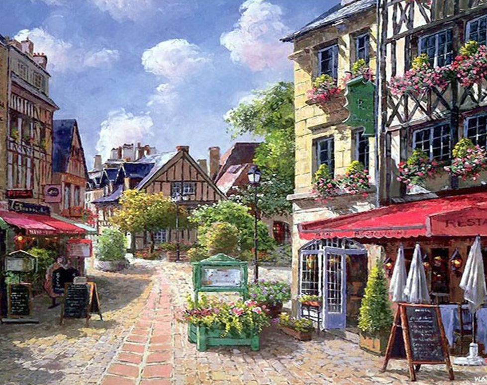 Kleine Stad in Europa Schilderen op Nummers