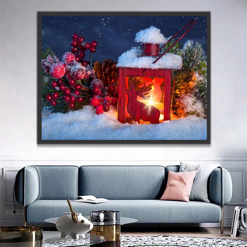 Kleine Verlichting Verlicht in de Sneeuw Schilderen op Nummers