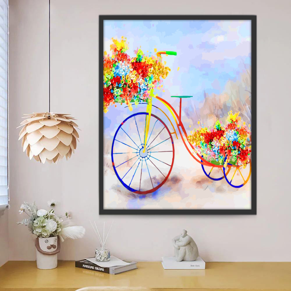Kleurrijk Fiets met Bloemenmand Schilderen op Nummers