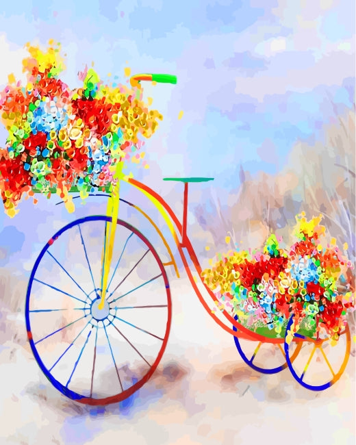 Kleurrijk Fiets met Bloemenmand Schilderen op Nummers