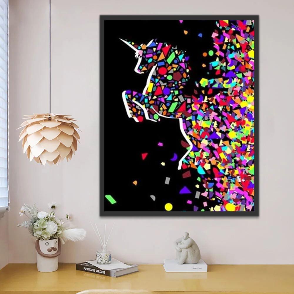 Kleurrijke Abstracte Eenhoorn Schilderen op Nummers Kinderen