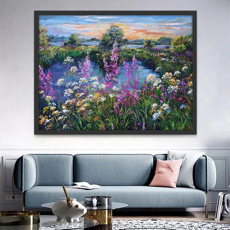 Kleurrijke Bloemen en Meren Schilderen op Nummers