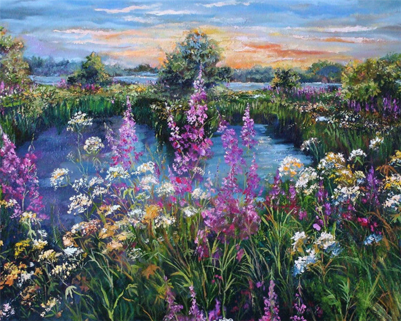 Kleurrijke Bloemen en Meren Schilderen op Nummers