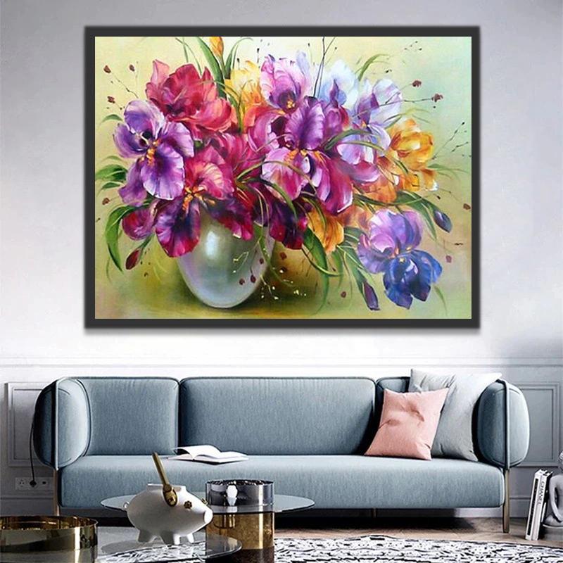 Kleurrijke bloemen in donkere tinten Schilderen op Nummers