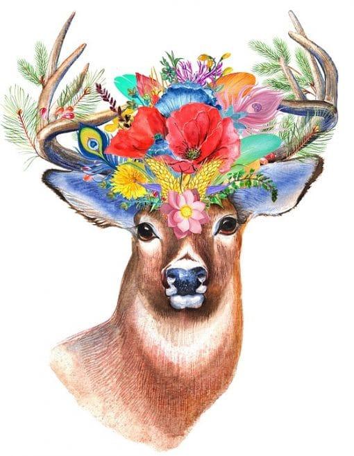 Kleurrijke Bloemen op Hertenkop Schilderen op Nummers