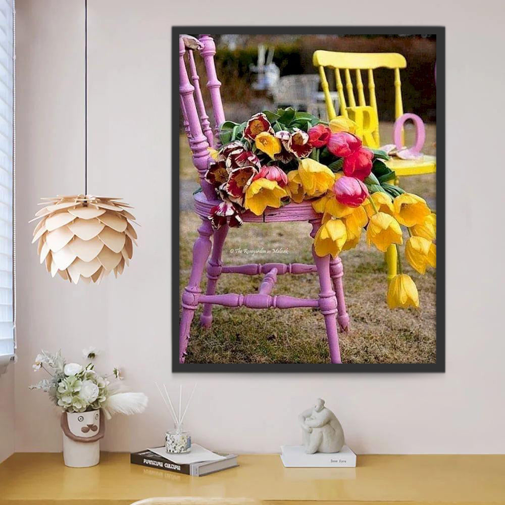 Kleurrijke Bloemen op Pastel Stoel Schilderen op Nummers