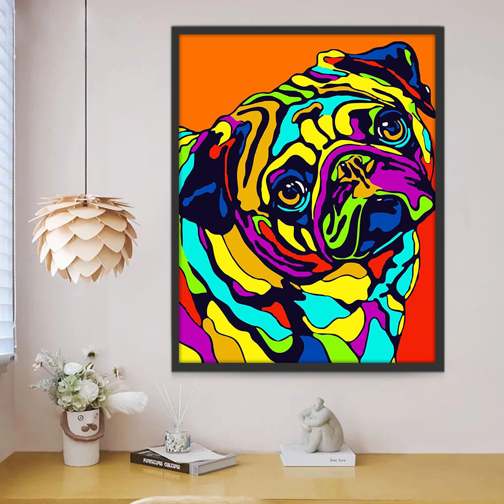 Kleurrijke Bulldog op Rode Achtergrond Schilderen op Nummers