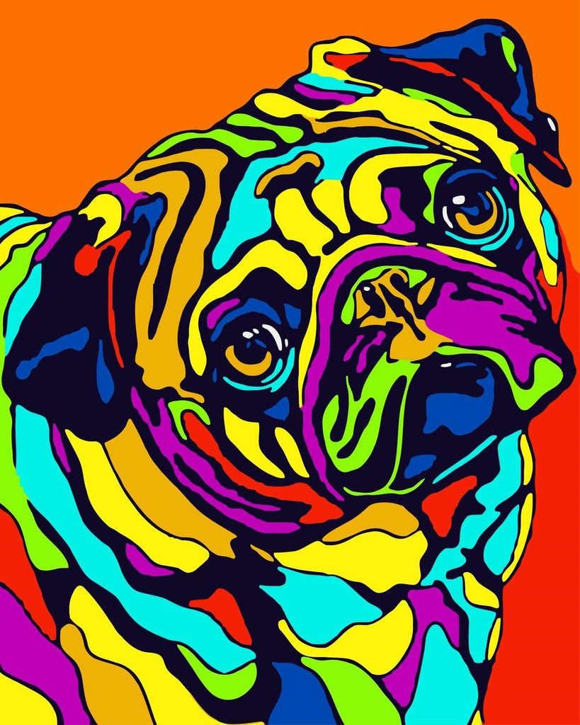 Kleurrijke Bulldog op Rode Achtergrond Schilderen op Nummers