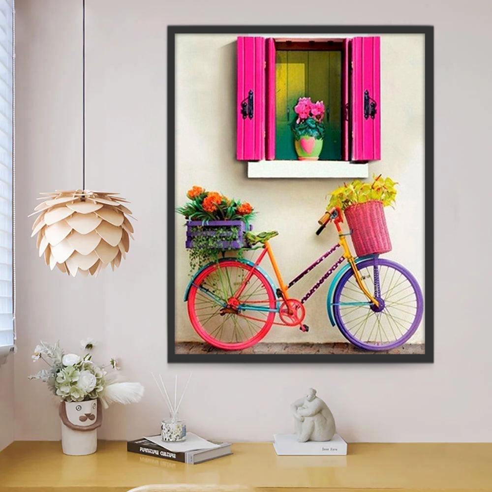 Kleurrijke Fiets en Bloemen Schilderen op Nummers