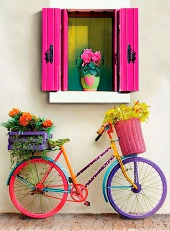 Kleurrijke Fiets en Bloemen Schilderen op Nummers