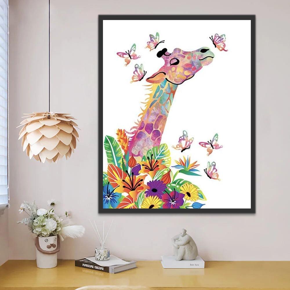 Kleurrijke Giraffe en Vlinders Schilderen op Nummers