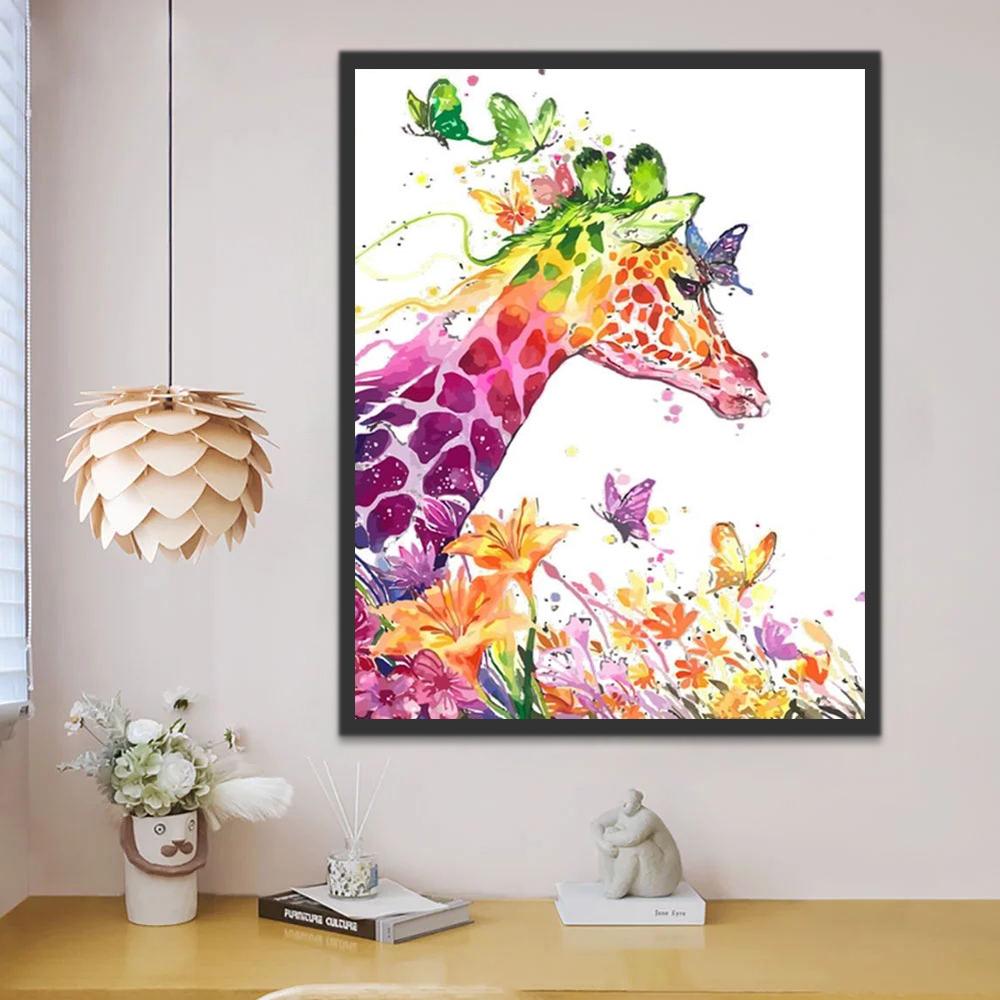 Kleurrijke Giraffe en Vlinders Schilderen op Nummers