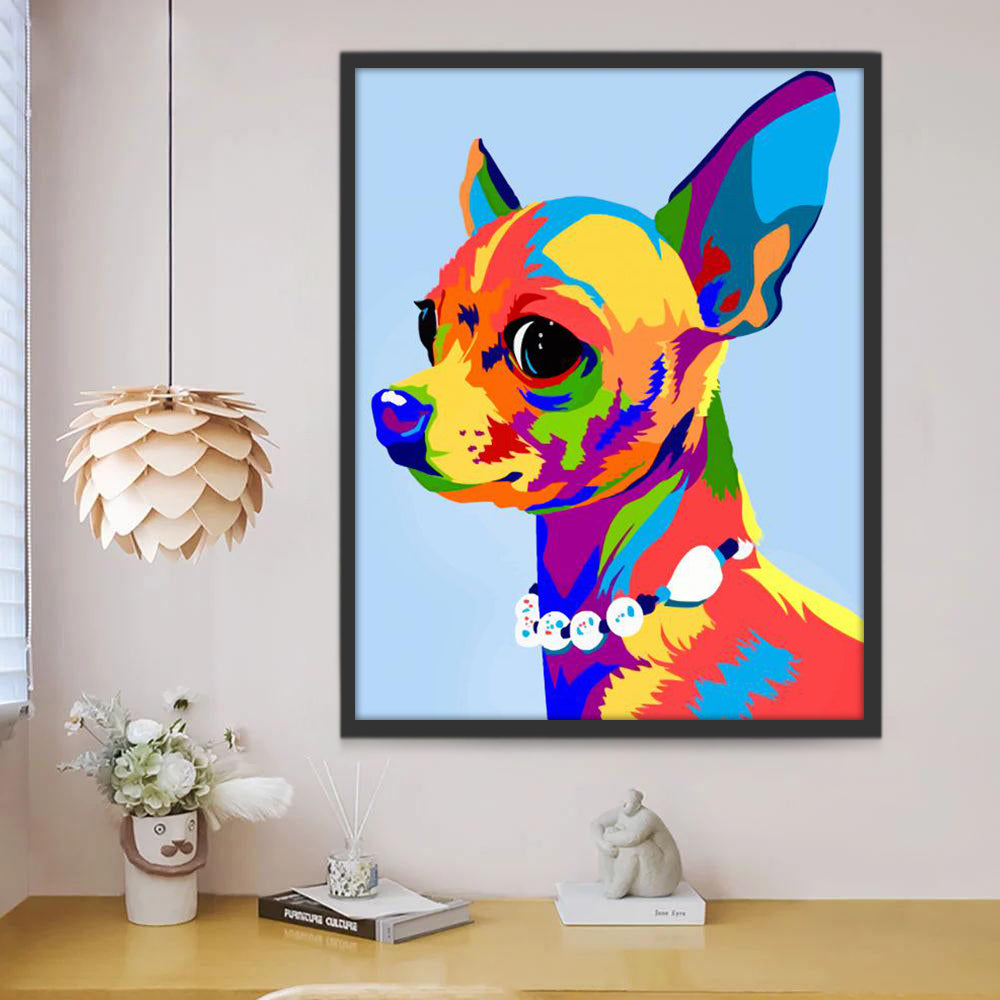 Kleurrijke Hond met Parelketting Schilderen op Nummers
