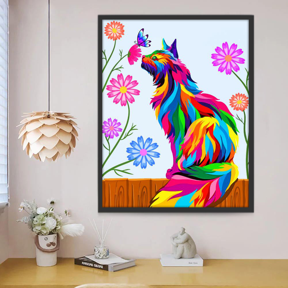 Kleurrijke Kat en Bloemen Schilderen op Nummers