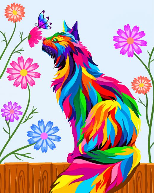 Kleurrijke Kat en Bloemen Schilderen op Nummers
