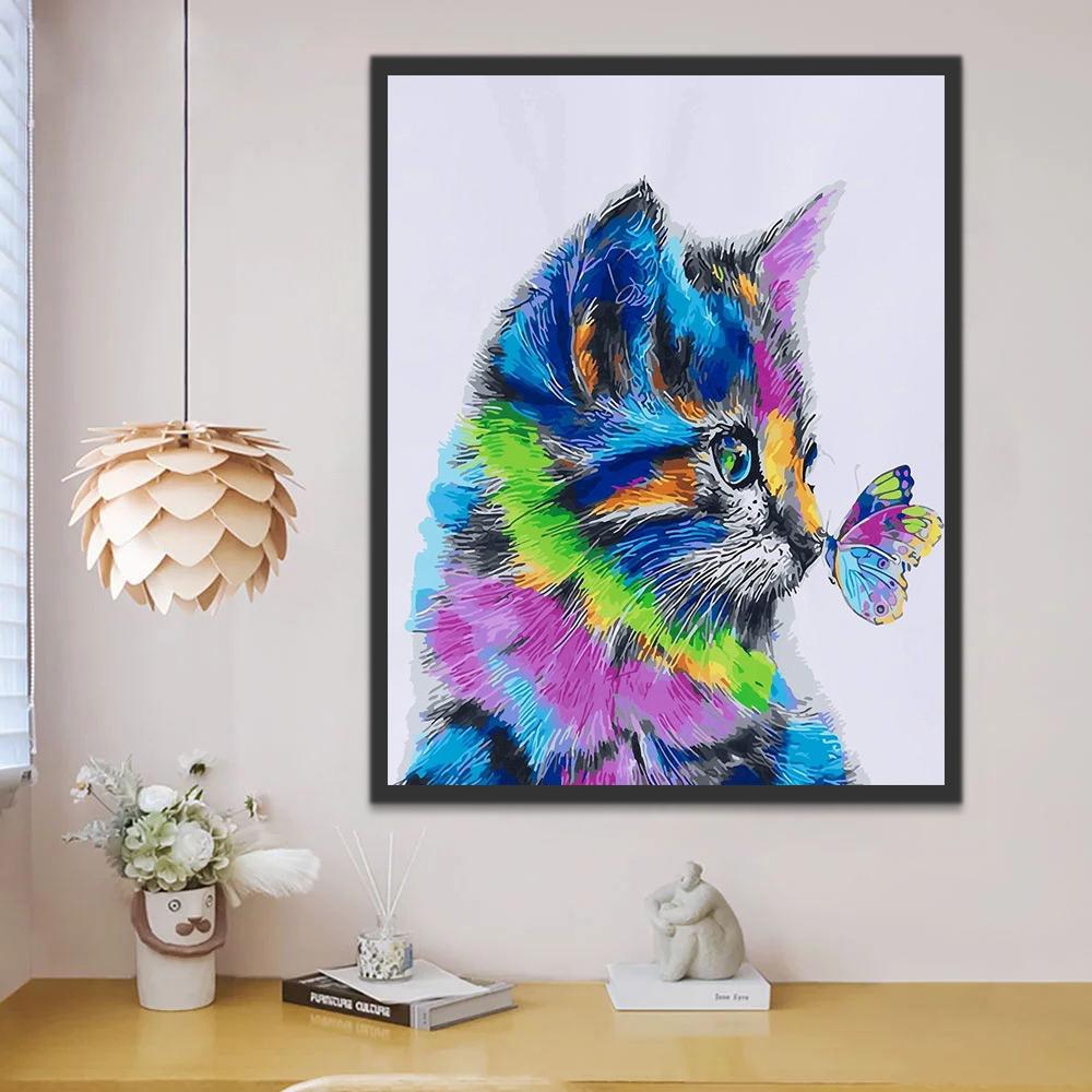 Kleurrijke Kat en Kleurrijke Vlinder Schilderen op Nummers