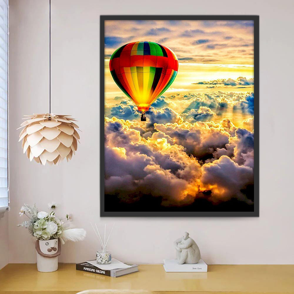 Kleurrijke Luchtballon boven Wolken Schilderen op Nummers
