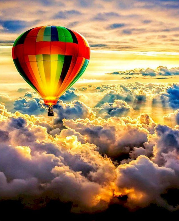 Kleurrijke Luchtballon boven Wolken Schilderen op Nummers