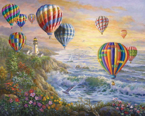 Kleurrijke Luchtballonnen boven de Zee Schilderen op Nummers