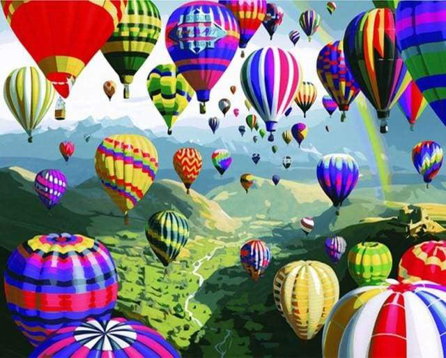 Kleurrijke Luchtballonnen boven Groene Valleien Schilderen op Nummers