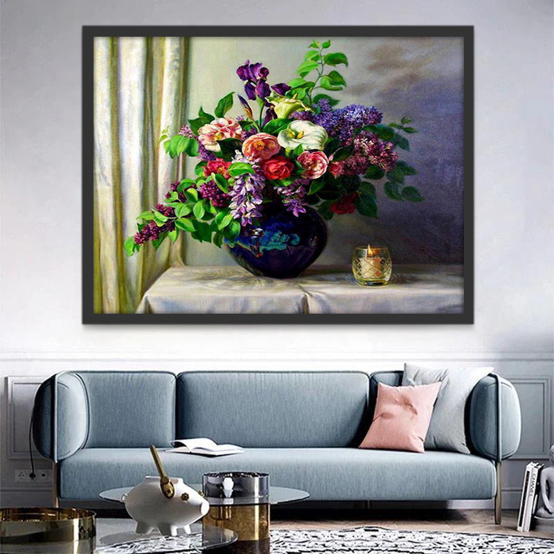 Kleurrijke potbloemen in de kamer Schilderen op Nummers