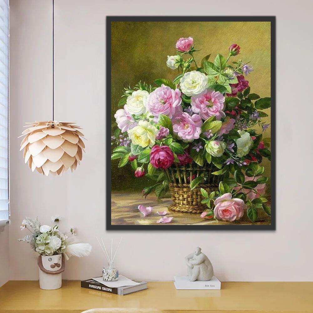 Kleurrijke rozen in een mand Schilderen op Nummers