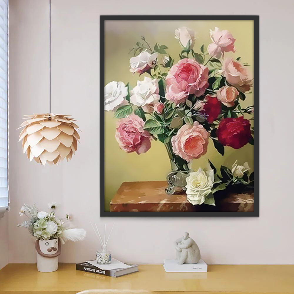 Kleurrijke Rozen op een Oude Tafel Schilderen op Nummers