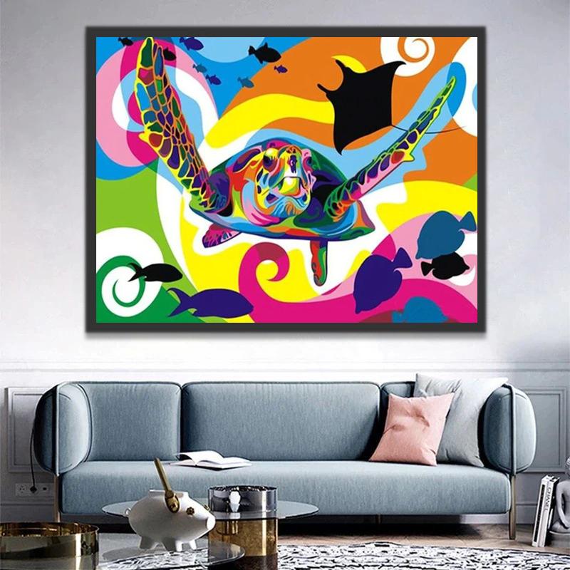 Kleurrijke Schildpad Pop Art Schilderen op Nummers