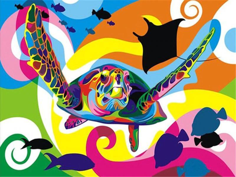Kleurrijke Schildpad Pop Art Schilderen op Nummers
