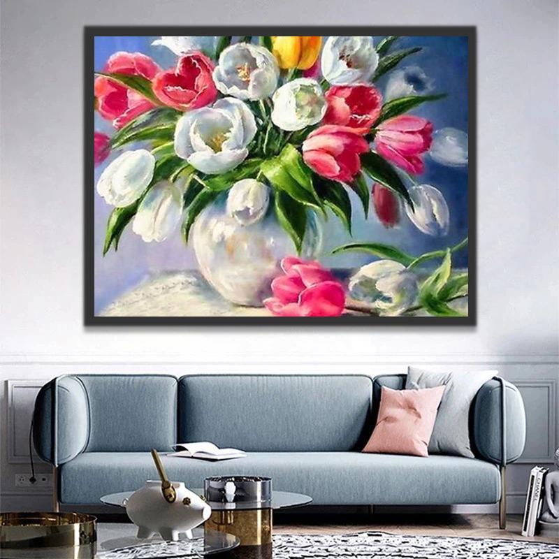Kleurrijke Tulpen op Tafel Schilderen op Nummers
