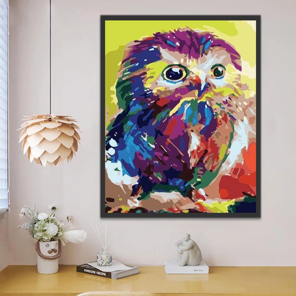 Kleurrijke Uil in Olieverfschilderij-Stijl Schilderen op Nummers