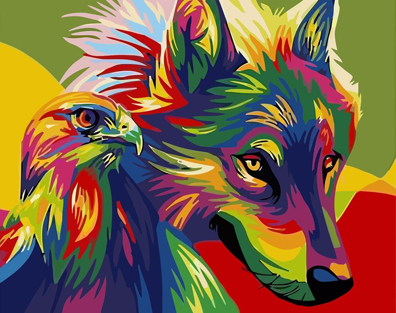 Kleurrijke Wolf en Adelaar Schilderen op Nummers