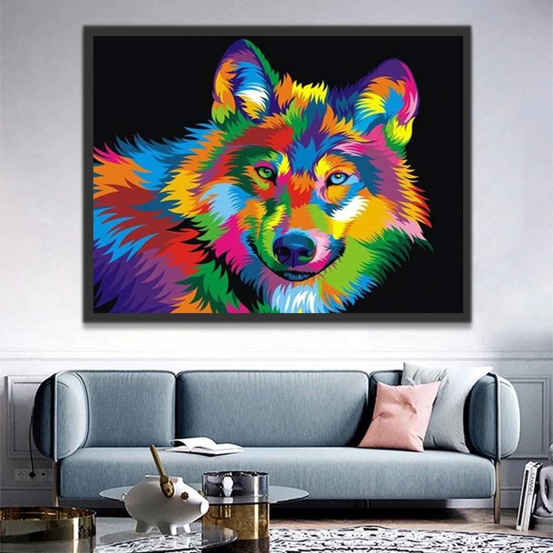 Kleurrijke Wolf in het Donker Schilderen op Nummers