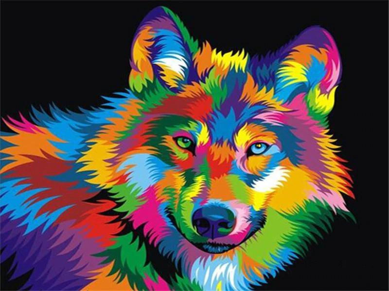 Kleurrijke Wolf in het Donker Schilderen op Nummers