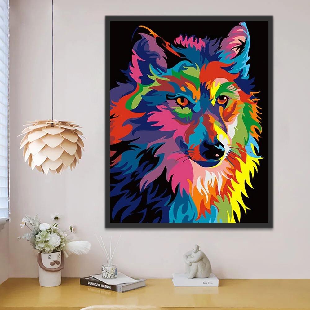 Kleurrijke Wolf Schilderen op Nummers