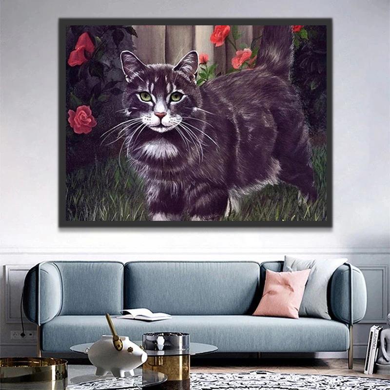 Knappe Zwarte Kat Schilderen op Nummers