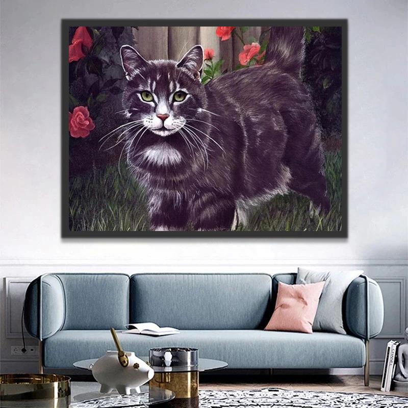 Knappe Zwarte Kat Schilderen op Nummers