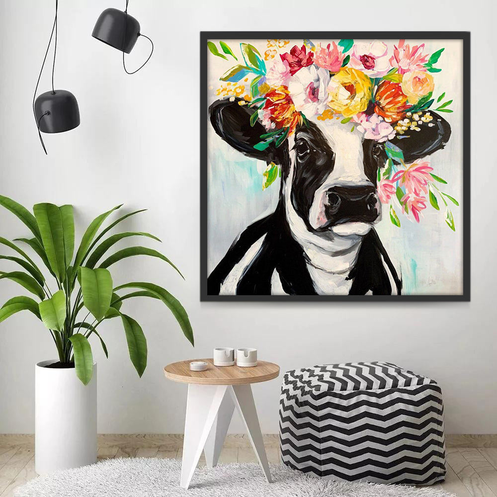 Koe met bloemen op haar hoofd Schilderen op Nummers