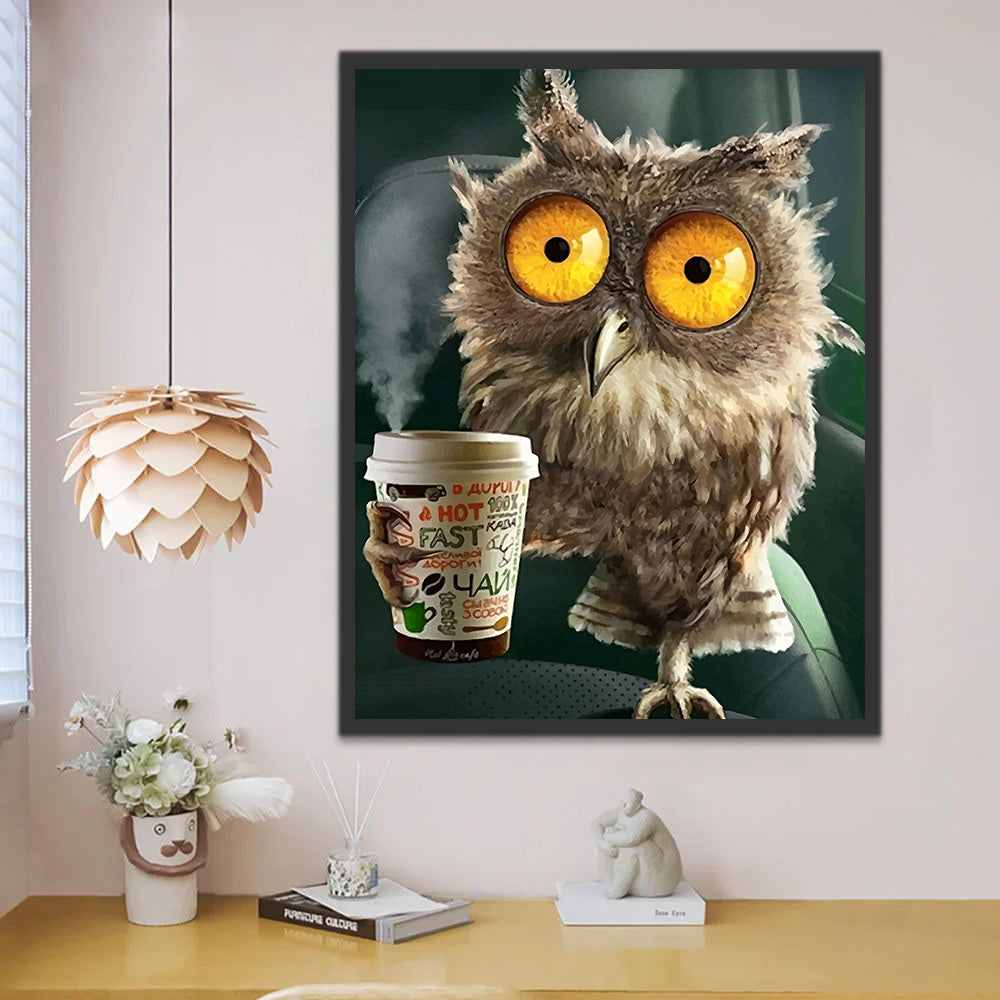 Koffie Drinkende Uil Schilderen op Nummers